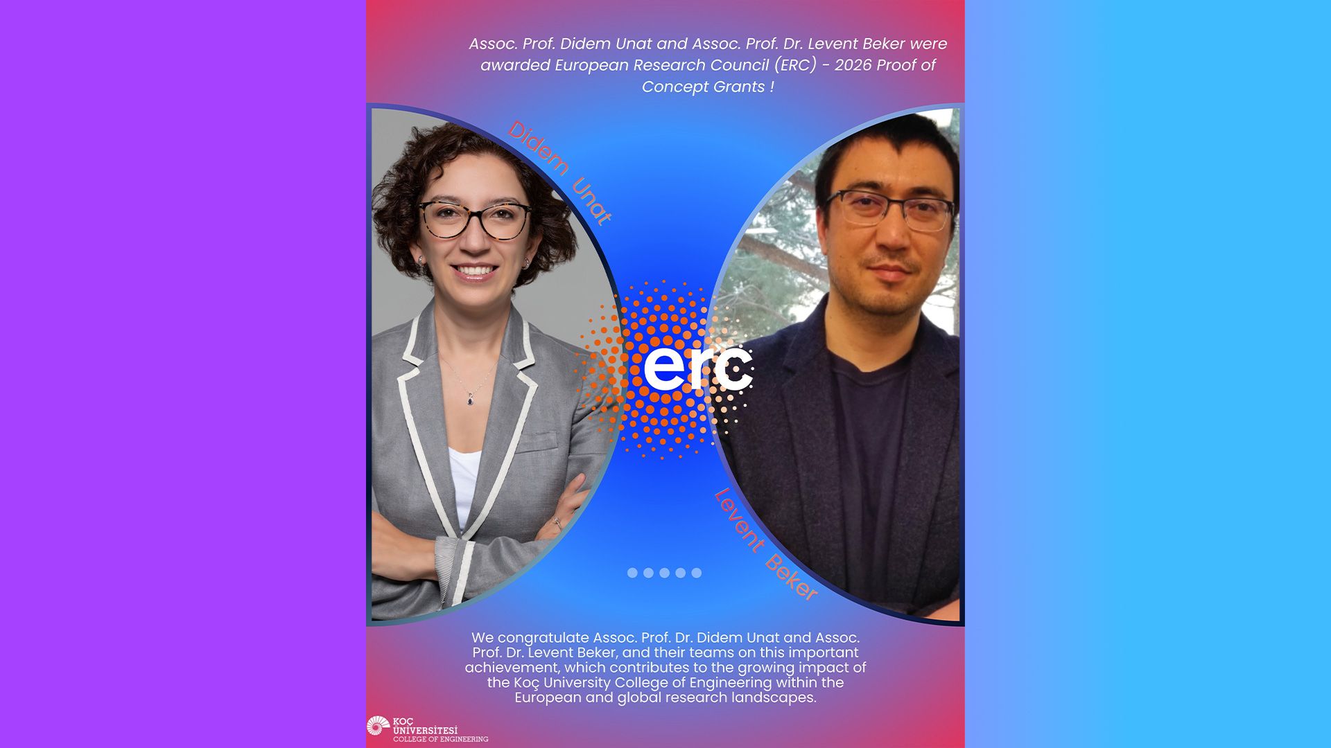 Doç. Dr. Didem Unat ve Doç. Dr. Levent Beker'e ERC 2026 Proof of Concept Desteği