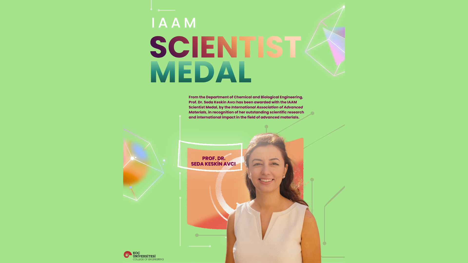 Prof. Dr. Seda Keskin Avcı, IAAM Scientist Medal ödülüne layık görüldü.