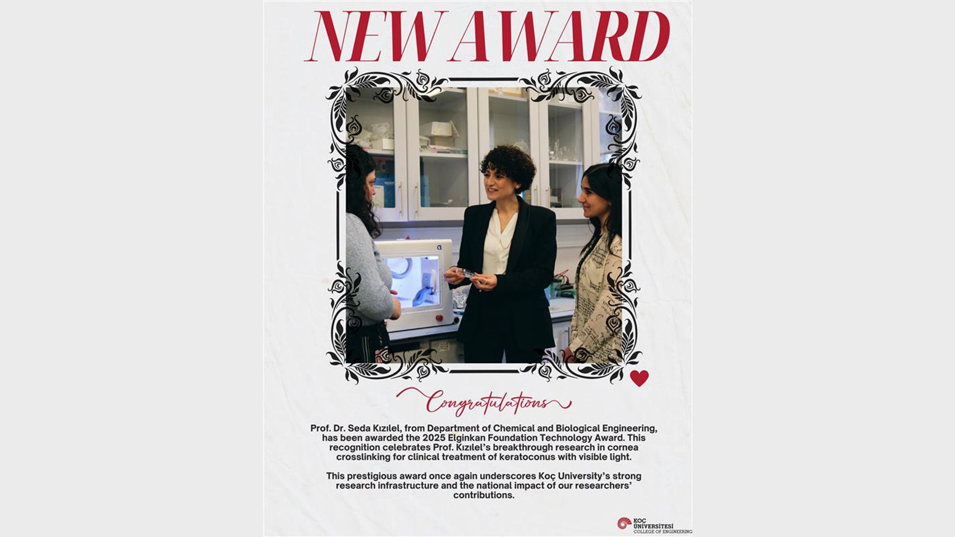Prof. Seda Kızılel 2025 Elginkan Vakfı Teknoloji Ödülü'nün Sahibi Oldu